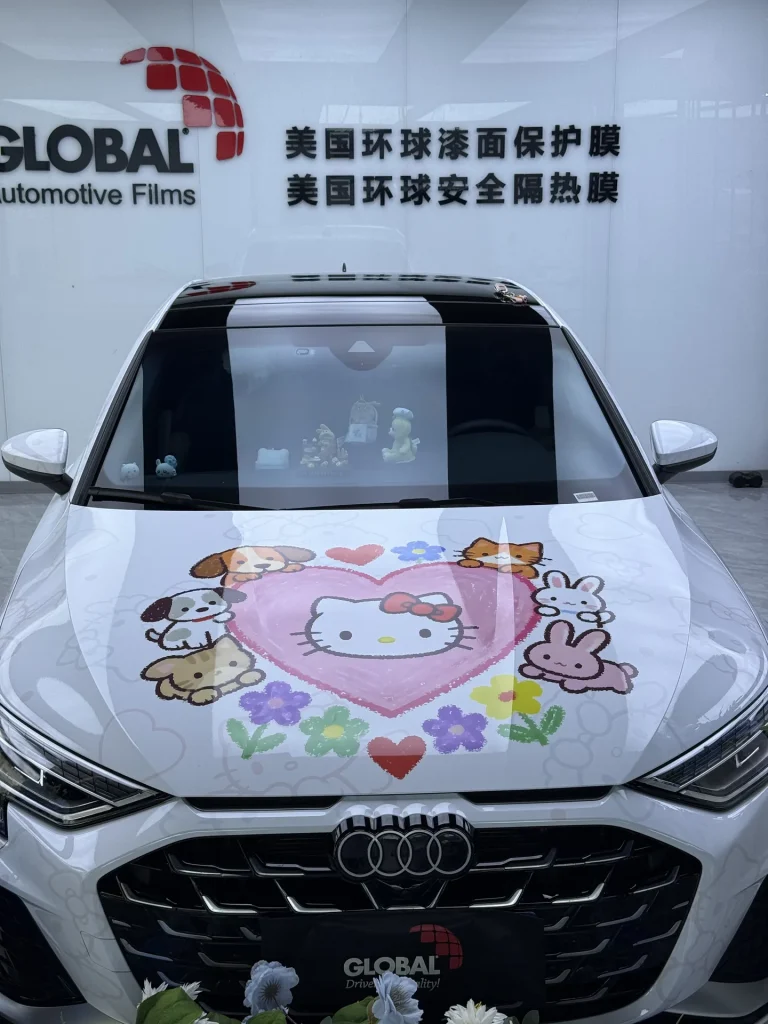 洛阳奥迪 A3猫咪主题彩绘施工实拍图 3